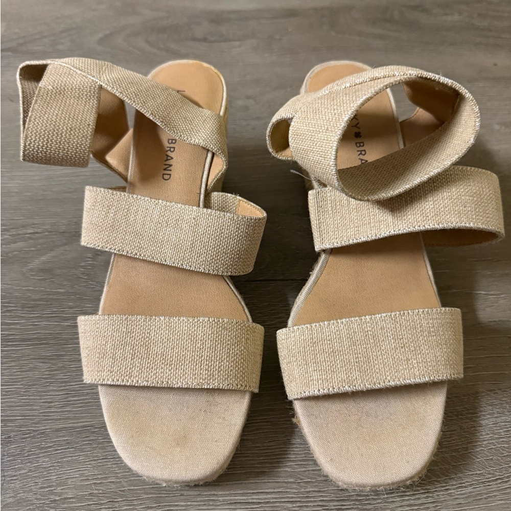 Lucky Brand Women's Tan Wedge Sandals - Picture 2 of 4